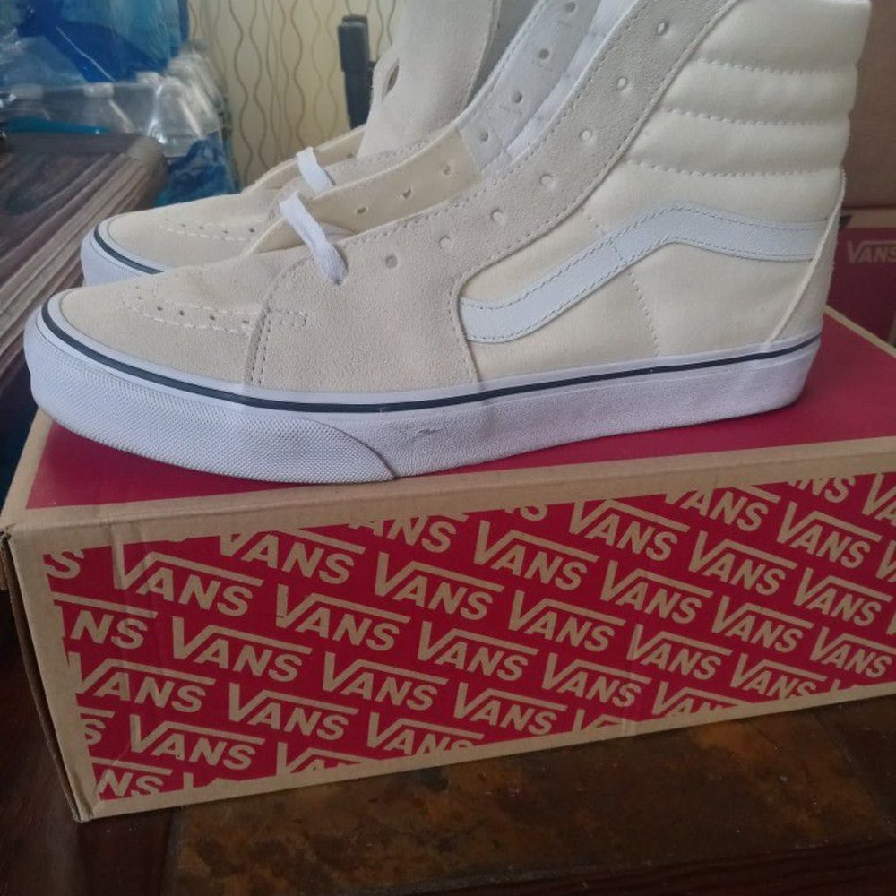 VANS SK8-HI ivory/White Canvas/Suede Mens size 10